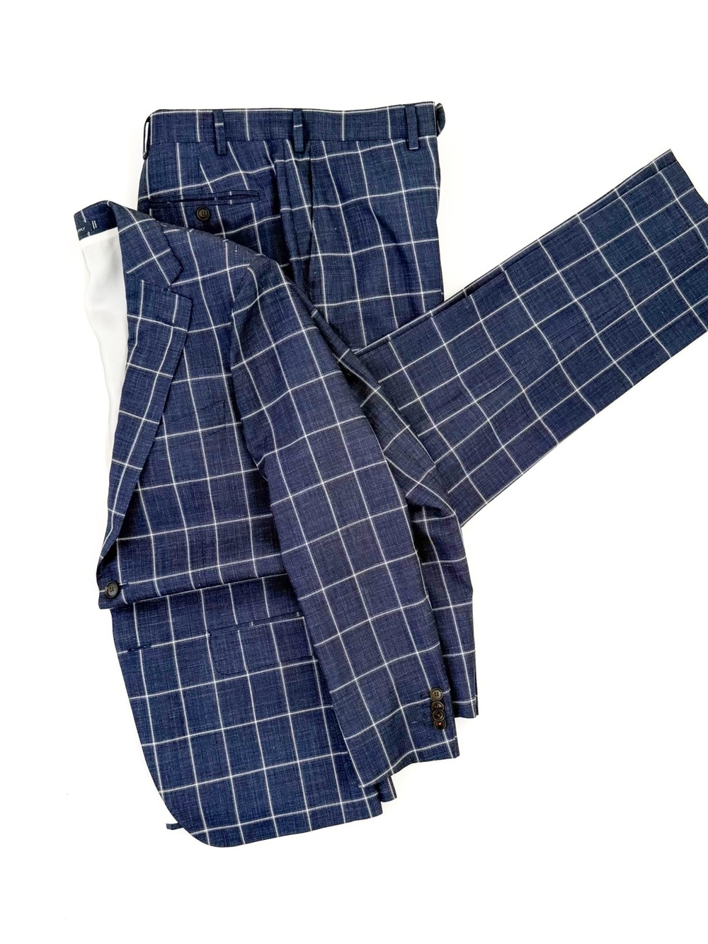 NEW Suitsupply Sienna Men's Blue Windowpane Suit Silk Wool Linen Blue White 40R - Picture 13 of 16